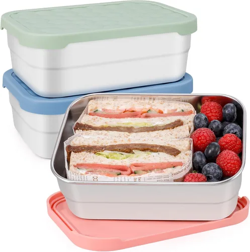 Vista 13 de Caperci Paquete de 3 Recipientes de Acero Inoxidable para Aperitivos con Tapas de Silicona - Recipientes Pequeños para Alimentos de 8 onzas a Prueba
