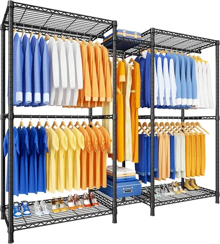 Vista 12 de Ulif E12 - Perchero independiente resistente con estantes, sistema de almacenamiento de ropa de metal para colgar ropa, 57.1 pulgadas de ancho x 16