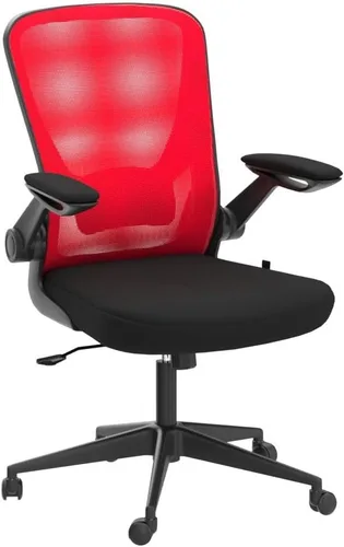 Vista 6 de Silla ergonómica de malla para oficina, con respaldo lumbar, giratoria, con ruedas, ejecutiva, con brazos y respaldo medio ajustable, para Rojo