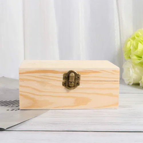 Vista 7 de HEALLILY Joyero de madera sin acabar, organizador de almacenamiento de manualidades, rectángulo compacto para aretes, anillos, cuentas, decoración
