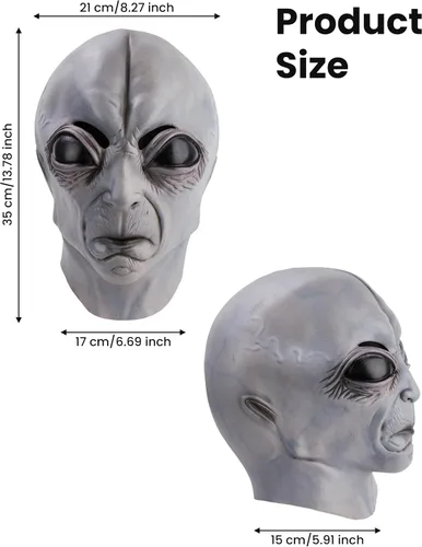Vista 9 de Máscara de alienígena, disfraz de cabeza completa para Halloween