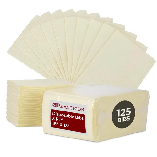 Vista 14 de Practicon Paquete de 125 Baberos Desechables Negros para Pacientes, 18" x 13", Hoja de Babero de Papel Impermeable de 3 Capas con Respaldo