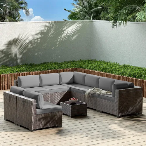 Vista 36 de Gotland Juego de muebles de patio de 6 piezas con 1 mesa auxiliar, 5 plazas de ratán seccional para exteriores con reposabrazos anchos de 29.5 Gris