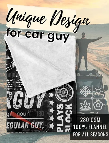 Vista 2 de Huglanket Regalos Car Guy Mantas para Hombres, Manta de Franela para Amantes de los Automóviles, Mecánicos, Entusiastas - Cumpleaños, Navidad