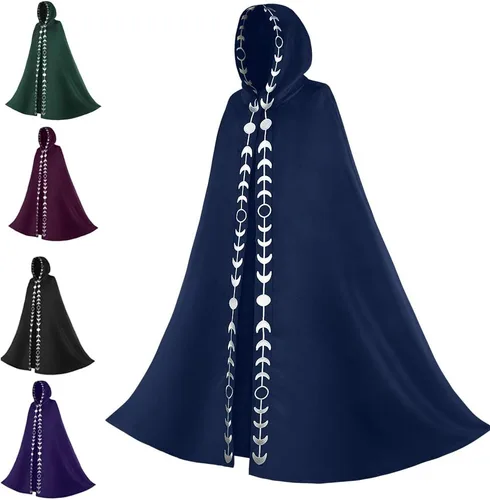 Vista 2 de Capa de bruja medieval bordada a la moda, capa de longitud completa con capucha para Halloween, Navidad, capa de fantasía