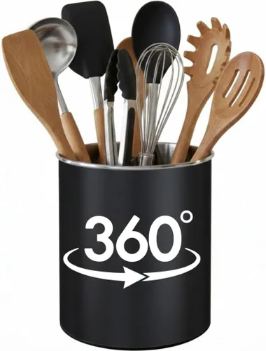 Vista 10 de Cooler Kitchen Portautensilios Jumbo Extra Grande Resistente Giratorio Negro con Base Pesada Antivuelco e Inserto con Agarre - A Prueba de Óxido