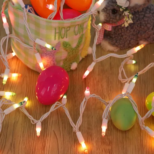 Vista 4 de LJLNION 3 juegos de luces de cuerda de Pascua, 150 unidades de 30 pies cada una de cable blanco, mini luces de hadas pastel, 120 V con certificación