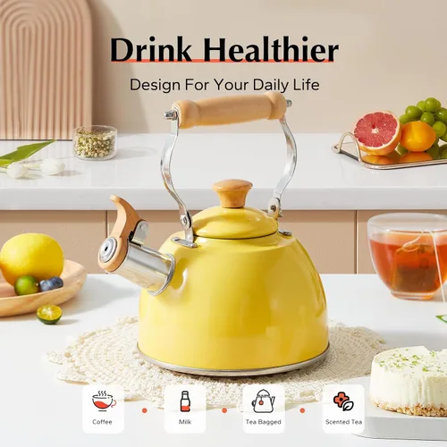 Vista 48 de ROCKURWOK - Tetera de estufa, tetera con mango ergonómico de tacto frío, tetera de acero inoxidable de grado alimenticio, tetera de estufa, tetera