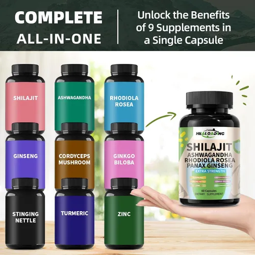 Vista 4 de Cápsulas de Shilajit del Himalaya: extracto purificado de Shilajit del Himalaya – Apoyo de energía natural y resistencia, vegano, sin OMG antiguo