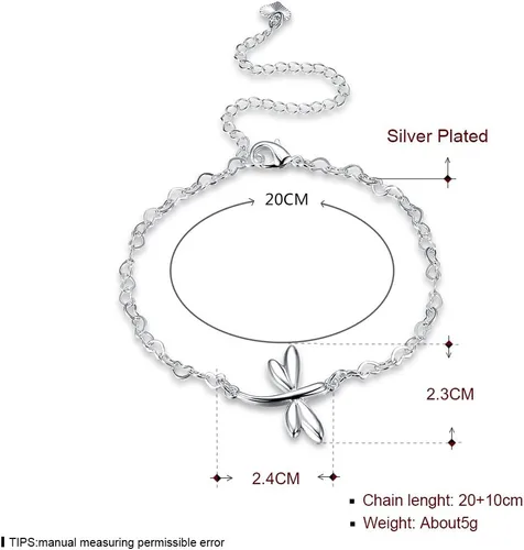 Vista 2 de Yuren Pulsera de tobillo ajustable de libélula para mujer, bañada en plata, sandalia descalza, cadena para, Chapado en plata