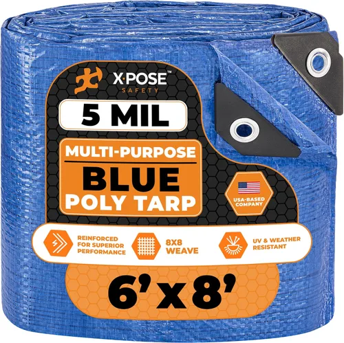 Vista 115 de Xpose Safety - Lona de polietileno ligera azul – Funda protectora multiusos, paño de goteo – duradero, impermeable, resistente a la intemperie