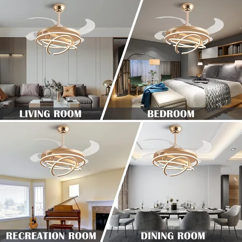 Vista 8 de Ventiladores de techo retráctiles de 42 pulgadas con control remoto de luces, modernos anillos de ventilador de techo LED, ventiladores de techo