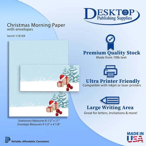 Vista 3 de Papel y sobres navideños por la mañana (20 unidades) Printable Christmas Stationery Matching Envelopes For Holiday Letters, Invitations