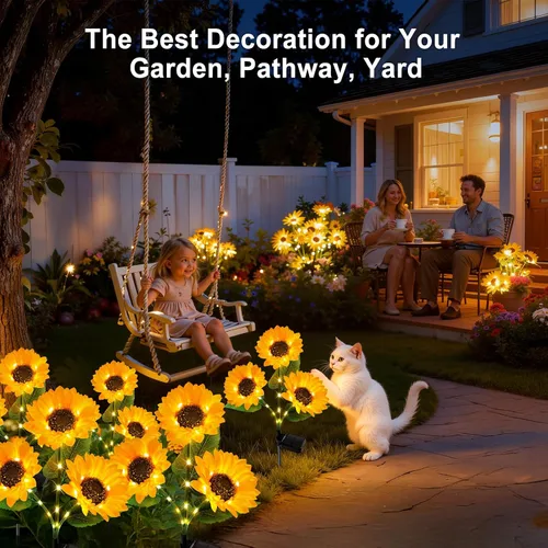 Vista 7 de KOOPER Luces solares para decoración de jardín al aire libre, paquete de 3 luces solares mejoradas para jardín con 9 luces de girasol más grandes