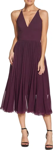 Vista 15 de Dress the Population Vestido midi Alicia con escote pronunciado de medios mixtos sin mangas ajustado y acampanado para mujer Negro