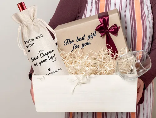Vista 6 de LANBAIHE Bolsa de vino para regalos de trabajo, regalos de despedida para amigos, compañeros de trabajo, mujeres, colegas, jefes, bolsa de vino