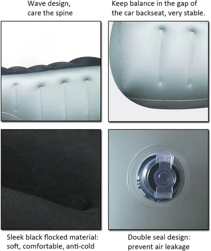 Vista 3 de FMS - Colchón hinchable de viaje para auto, para asiento trasero, cojín para cama de aire, sofá de aire, Azul
