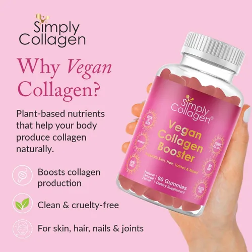 Vista 4 de Simply Collagen® Gomitas de colágeno veganas para mujeres y hombres, colágeno a base de plantas con biotina, vitaminas A, C y E, refuerzo