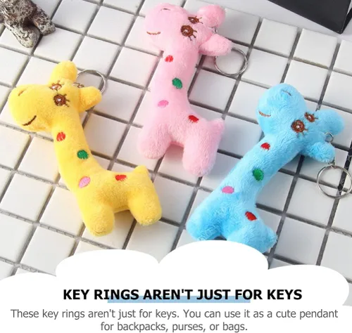 Vista 8 de Toyvian Mini llaveros de jirafa de animales de peluche, dijes de animales para bolsas, llaves, decoración colgante, color al azar