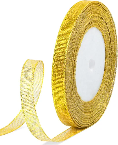 Vista 21 de Cinta de purpurina dorada de 1 pulgada x 25 yardas, cinta de tela metálica brillante para manualidades, envoltura de regalos, bodas, decoración
