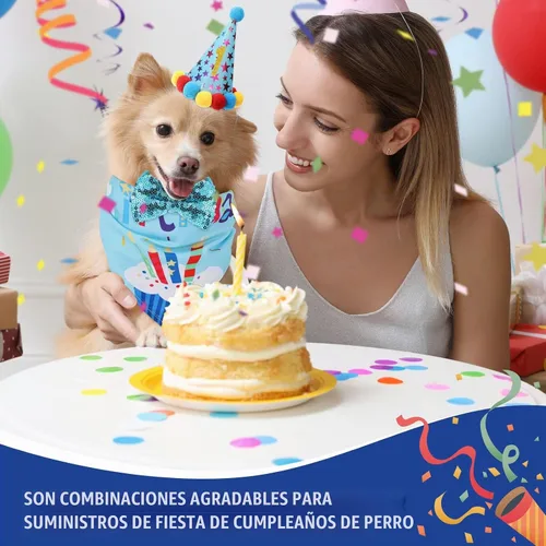 Vista 5 de Weewooday Suministros para Fiesta de Cumpleaños de Perro, Pañuelo de Cumpleaños para Niño y Niña, Bufanda Triangular, Sombrero de Fiesta, Corbata