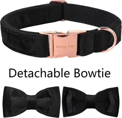Vista 5 de ARING PET Collar de perro con corbatín, collares de terciopelo para perros con corbatín extraíble, collar de lazo ajustable para perros hembras