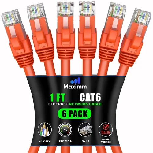Vista 13 de Maximm Cable Ethernet Cat 6 de 0.6 pies (paquete de 6) – Cable LAN de alta velocidad, cable de Internet, cable de conexión y cable de red – UTP