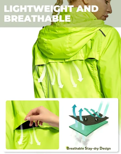 Vista 5 de FitsT4 Sports Chaquetas de ciclismo para mujer, ligeras, cortavientos, reflectantes, con capucha