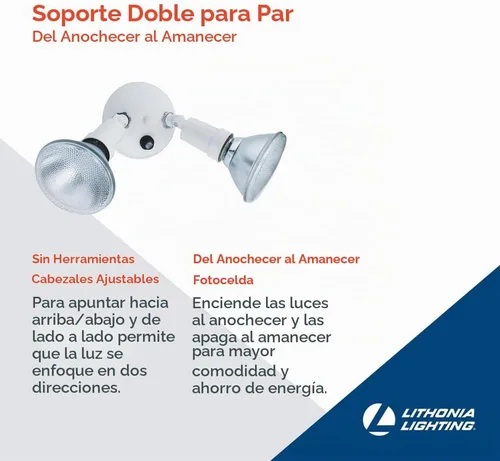Vista 2 de Lithonia Lighting OFTH 300PR 120 P WH-M12 - Soporte ajustable doble PAR con atardecer a amanecer, 120 voltios, 300 vatios, color blanco