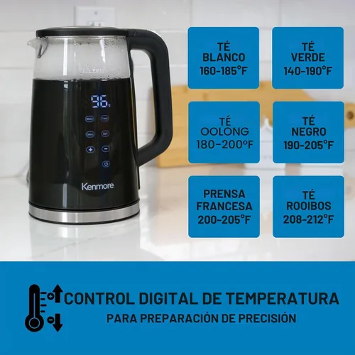 Vista 3 de Kenmore - Hervidor eléctrico inalámbrico de 1.7 litros, chofer digital inalámbrico, hervidor de té instantáneo, control de temperatura Negro