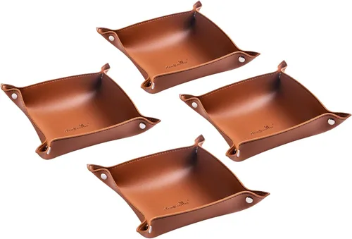 Vista 14 de PU Leather Jewelry Valet Tray for Women and Man (Brown-B)