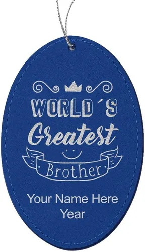 Vista 8 de LaserGram Personalized Christmas Ornament, World's Greatest Brother, Faux Leather, Custom Laser Engraved Gift Idea (Oval Shape, Black with Gold)