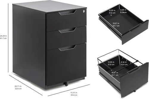 Vista 10 de Amazon Basics Archivador móvil de 3 cajones con cerradura, archivador