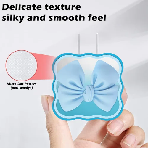 Vista 3 de CameCosy Bonito protector de cable para iPhone de 18 W/20 W, cargador USB-C con diseño de ondas de pajarita 3D, funda protectora de carga de Azul