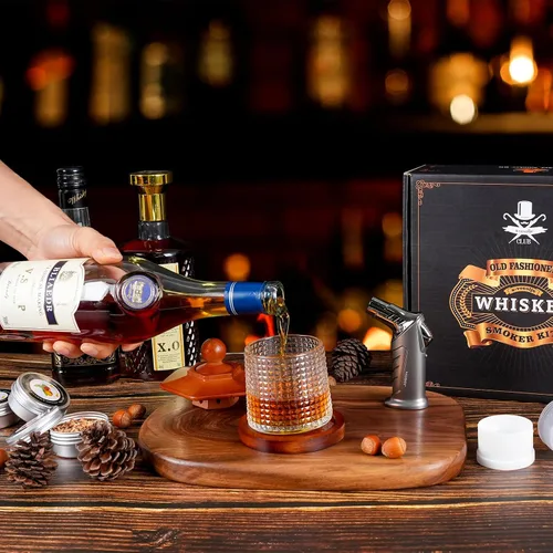 Vista 5 de Kit de ahumador de whisky con antorcha - chips de madera de 6 sabores, 2 vasos de whisky giratorios, 2 moldes de bolas de hielo - kit infusor