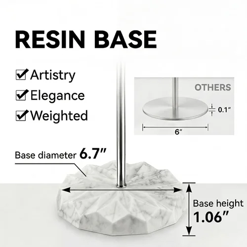 Vista 5 de ROLABAM Moderno soporte de papel higiénico independiente con base ponderada con patrón de mármol blanco, soporte de papel de metal a prueba de óxido