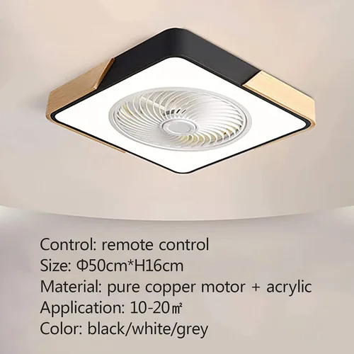 Vista 4 de Ventilador de techo con luz y control remoto, aspas invisibles silenciosas, lámpara de techo moderna regulable para dormitorio, sala de estar, gris
