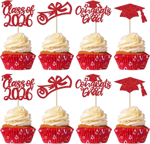 Vista 20 de Paquete de 24 adornos para cupcakes de graduación 2025 con purpurina I Am Done Diploma Felicidades Graduado Cap Cupcake Picks Class Of 2025