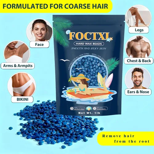 Vista 2 de Cuentas de cera dura, granos de cera de 1 libra para depilación de piel sensible, fórmula de cabello grueso, bikini brasileño, cara, cejas, axilas