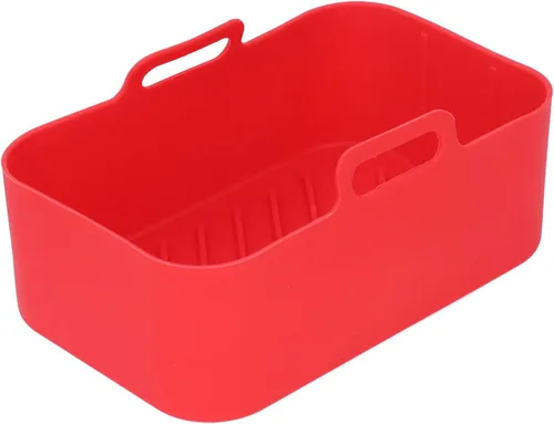 Vista 2 de Airshi Freidoras de silicona, cesta rectangular apta para lavavajillas, antiadherente, reutilizable, para la cocina del hogar (rojo y gris)