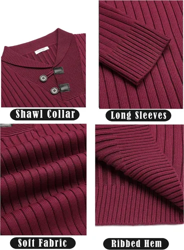 Vista 5 de COOFANDY Suéter de punto con cuello de chal para hombre, casual, ajustado, con botones