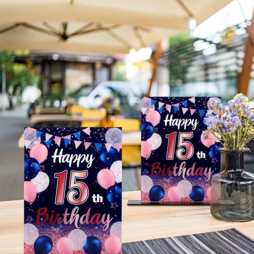 Vista 267 de LINGTEER Decoraciones de feliz cumpleaños número 11, 2 piezas de soporte de acrílico con impresión de pie rosa y azul, tablero de telón de fondo
