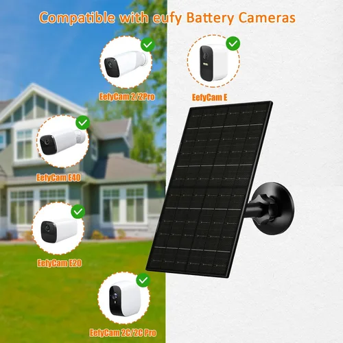 Vista 3 de Panel solar de 7 W compatible con Eufycam, cargador solar USB-C para cámaras de batería de 5 V, impermeable IP66, montaje ajustable de 360°, cable