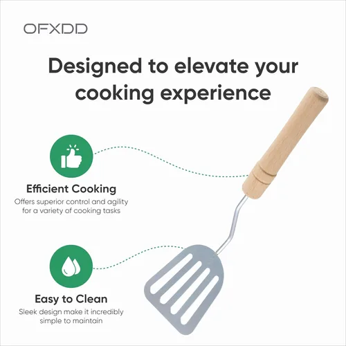 Vista 2 de Espátula ranurada de acero inoxidable - Turner de metal de cocina para cocinar con mango de madera
