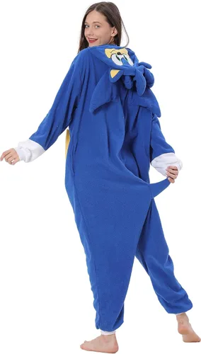 Vista 3 de BDZaigozaiwu Pijama sónico para adultos, disfraz de Halloween, de una sola pieza, ropa de dormir para hombres y mujeres