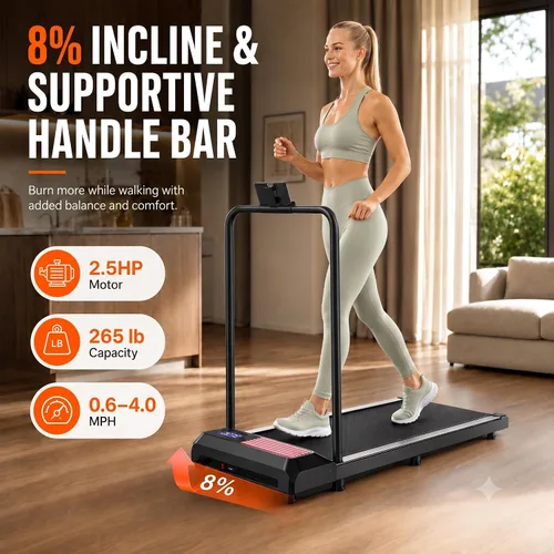 Vista 6 de Walking Pad with Handle Bar, 8% Incline, Compact Under Desk Treadmill 2.5HP quiet motor, 265 lb capacity, 0.6-4 MPH speed, 15 x 35.4 in belt