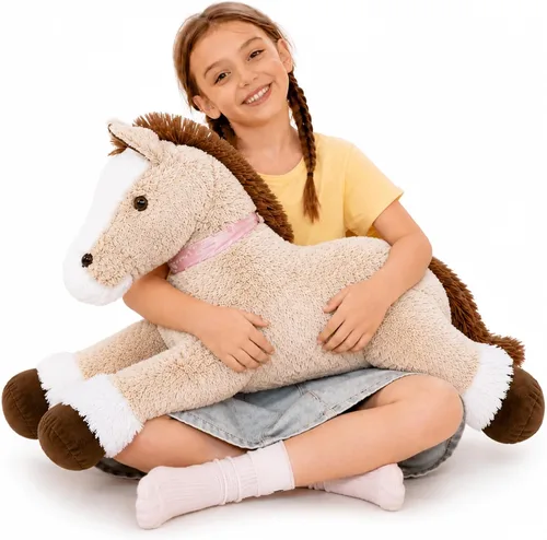 Vista 13 de Tezituor Animales de peluche gigantes de caballo negro de 47 pulgadas, poni de peluche grande realista de 4 pies para niños y niñas, almohada