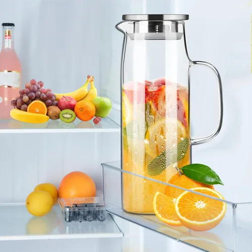 Vista 2 de PARACITY Jarra de vidrio con tapa y boquilla de 50 onzas/1.5 L, jarra de agua caliente/fría, jarra de té helado para el estante del refrigerador
