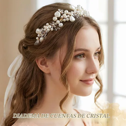 Vista 3 de Accesorio para el cabello de niña de las flores, accesorio para el cabello de boda para mujer, accesorios irregulares para el cabello de perlas