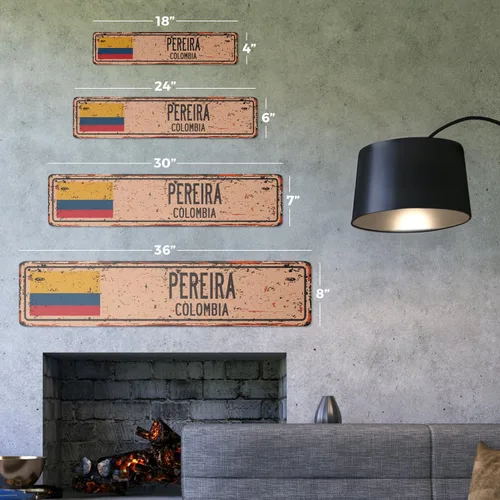 Vista 2 de Pereira Colombia - Letrero de calle de plástico vintage con bandera colombiana, ciudad, campo, carretera, pared, regalo, para interiores